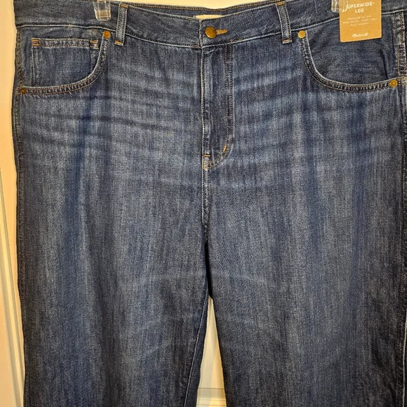 Madewell Plus Size 20W SuperWide High Waisted Full Length Blue Whiskering Jeans - Picture 13 of 16